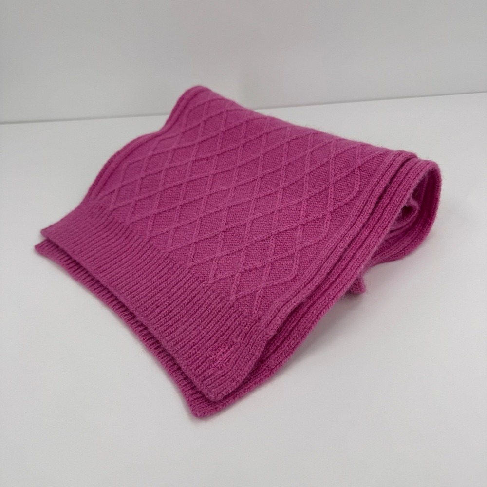 Lauren Ralph Lauren LRL Pink Lambs Wool‎ Rabbit Hair Knit Scarf Cable Diamond